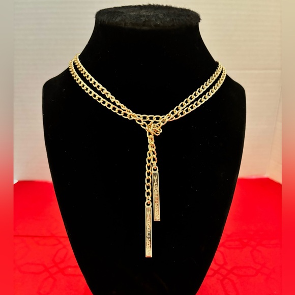 MICHAEL KORS GOLD TONE WRAP CHAIN WITH TWO BARS EMBOSSED MICHAEL KORS 42”LONG - Picture 4 of 10